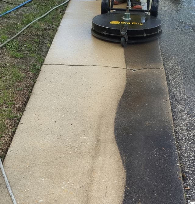 Professional pressure washing crew working on a building