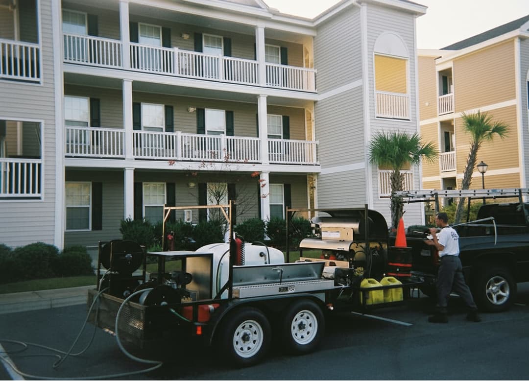 Exterior of a commercial building after professional cleaning